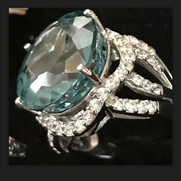 AQUA BLUE AQUAMARINE 16.80 CT.SAPP 925S RING SZ 7 NEW - Picture 4 of 10